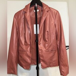 Rosevelvet Brand Women's Red Brown Faux Leather Jacket Size Small NWT